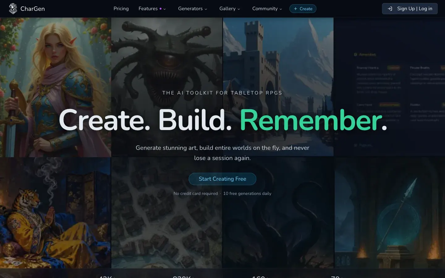 The CharGen web app homepage