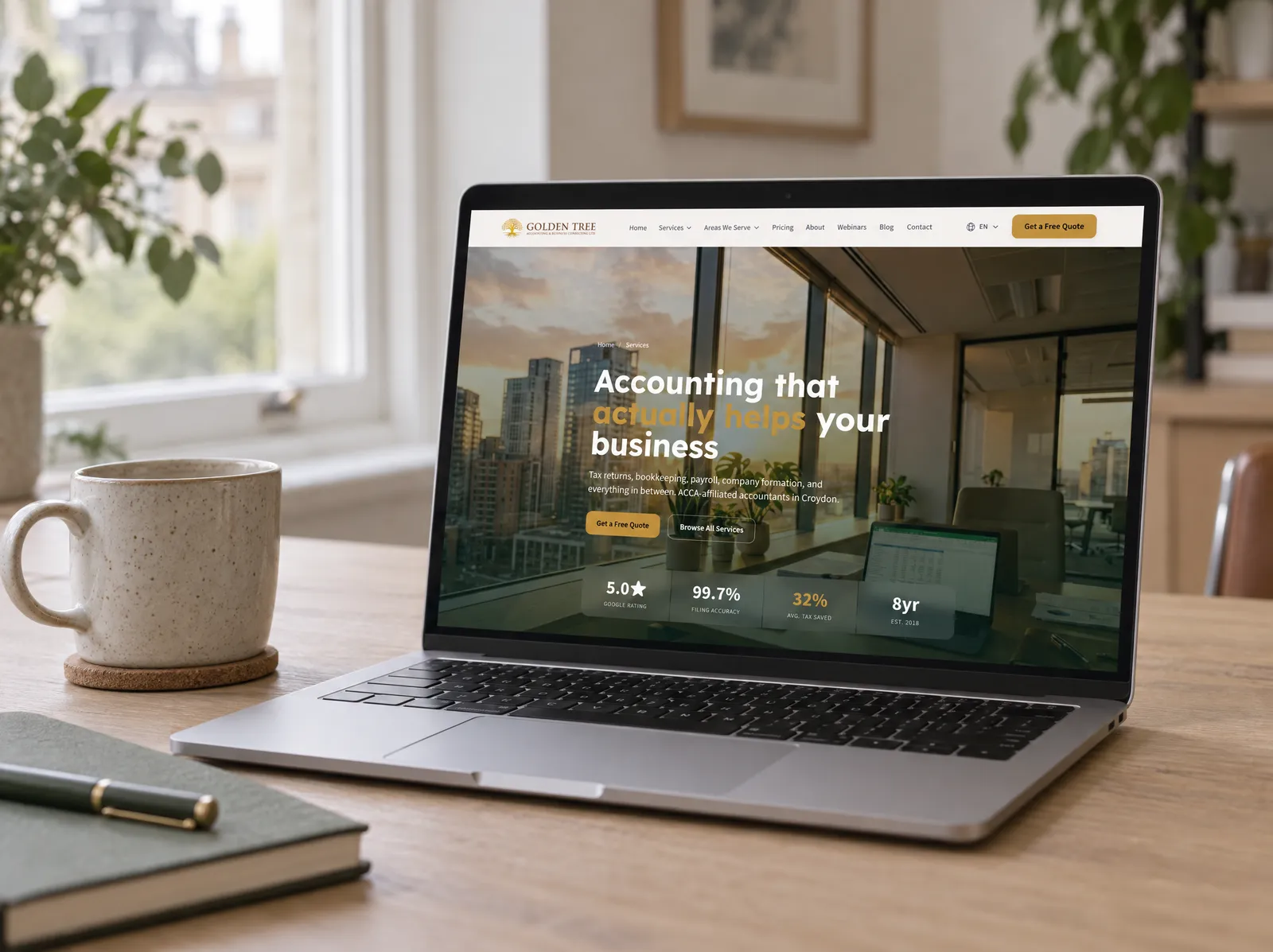 Golden Tree Consulting website on a laptop