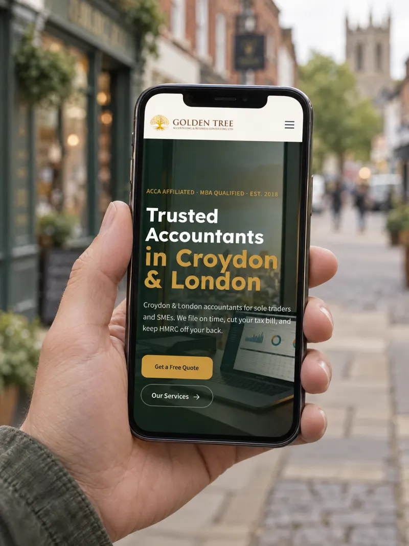 Golden Tree Consulting homepage on a phone